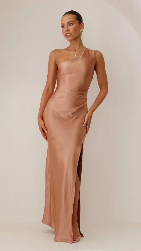 Luxury satin dress-Victoria Maxi Dress - Clay