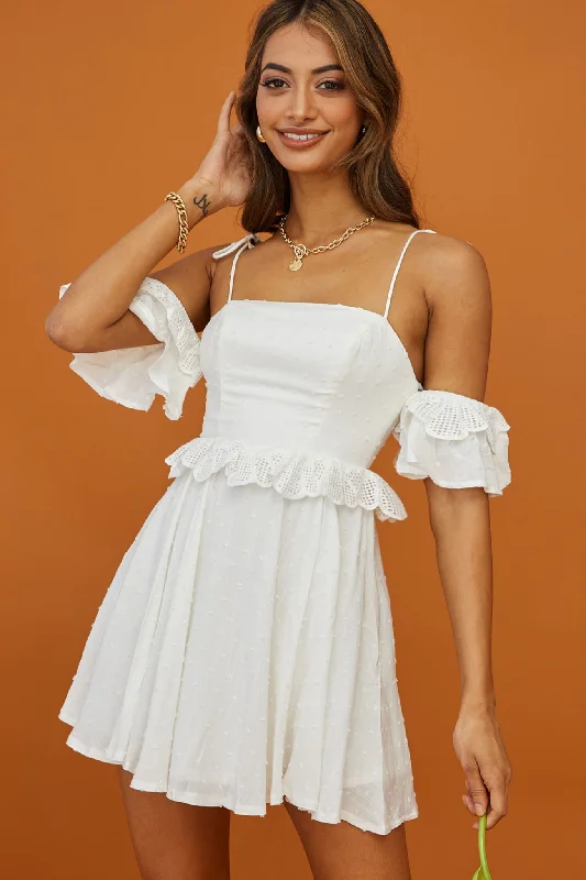 Artsy tie-dye dress-Wayside String Tie Strap Lace Trim Mini Dress White