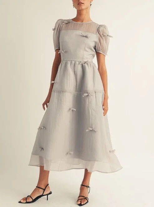 Embroidered peasant dress-Wharton Organza Bow Dress