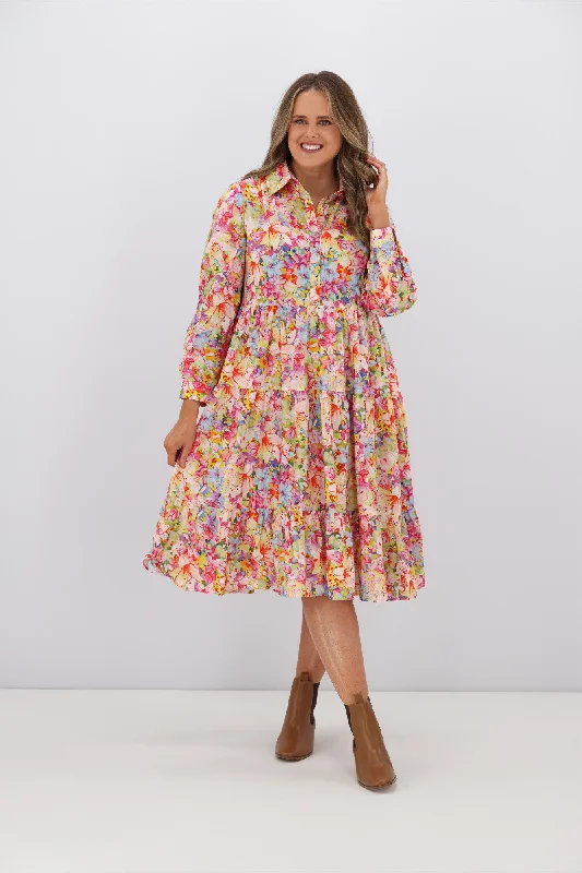 Classic navy dress-Willow & Tree Sierra Shirt Collar Floral Dress Pink