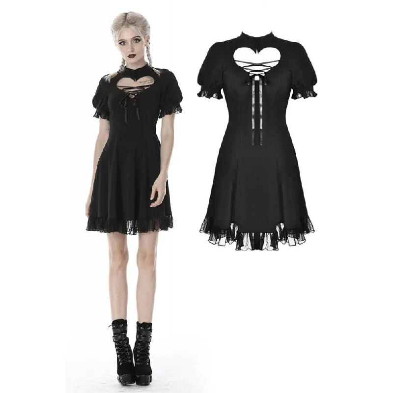 Medieval peasant dress-Women's Gothic Lolita Heart Hollowed Lace-up Midi Dresses