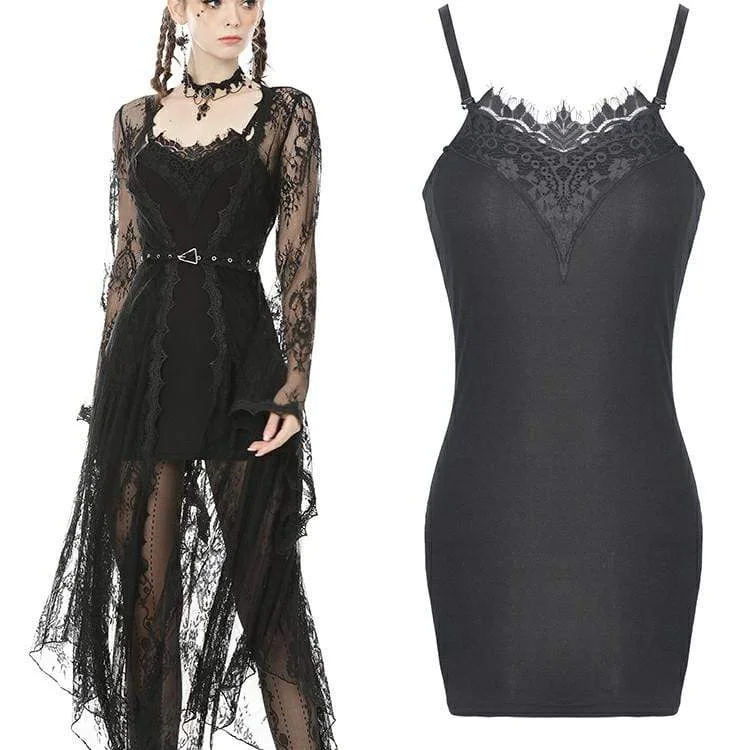 Vintage slip dress-Women's Sexy Slim-fitted Black Lace Bodycon Dress（not Including Lace Cape)