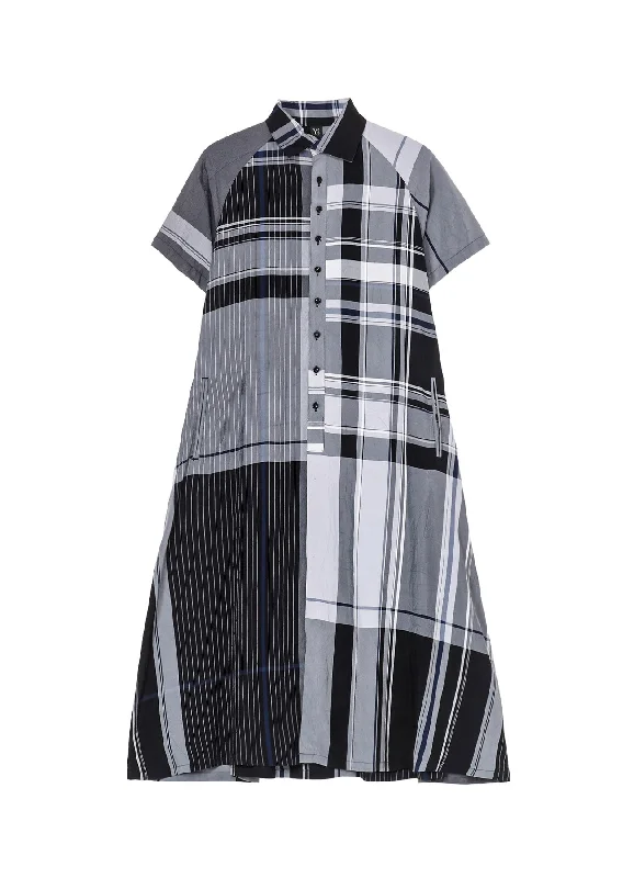 Colorblock modern dress-RAYON WRINKLED PLAID SHIRT DRESS