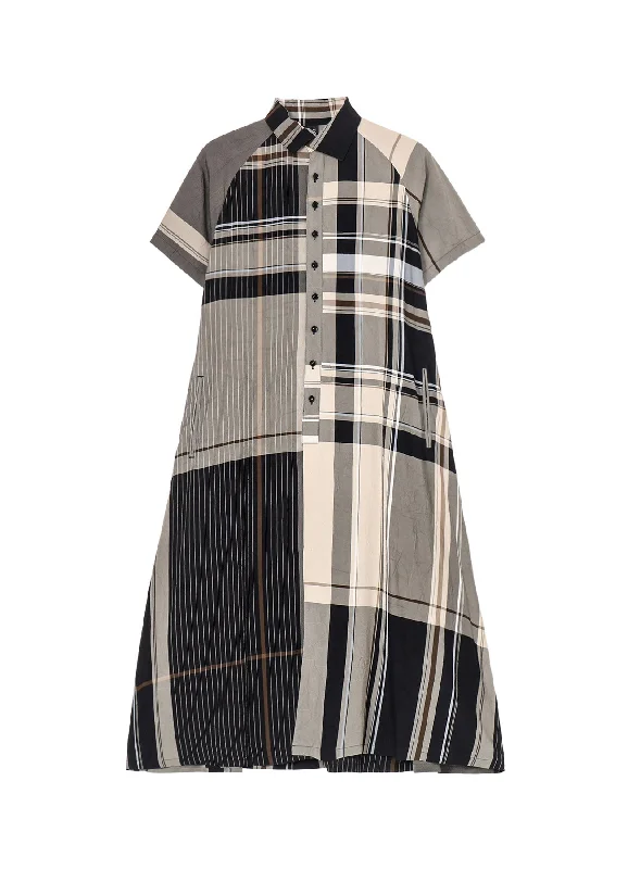 Layered festival dress-RAYON WRINKLED PLAID SHIRT DRESS