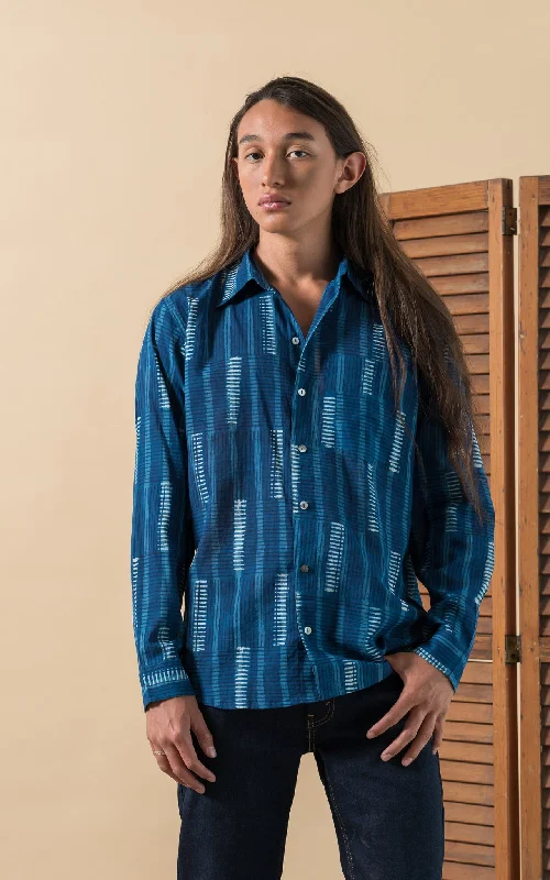 Shift casual dress-Zion Shirt, Long Sleeve, Indigo Weave