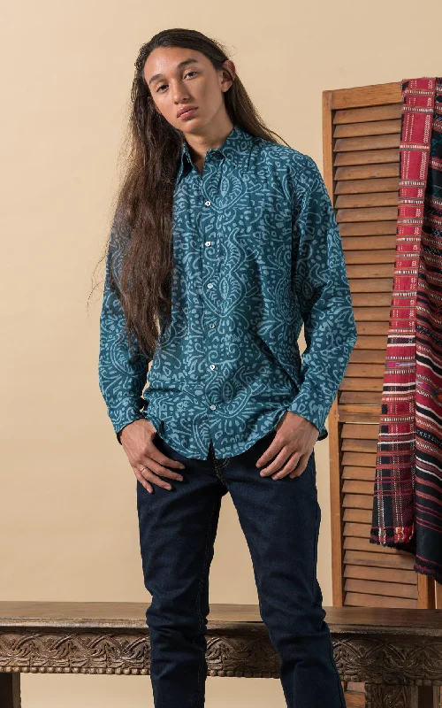 Tulle princess dress-Zion Shirt, Long Sleeve, Teal Batik