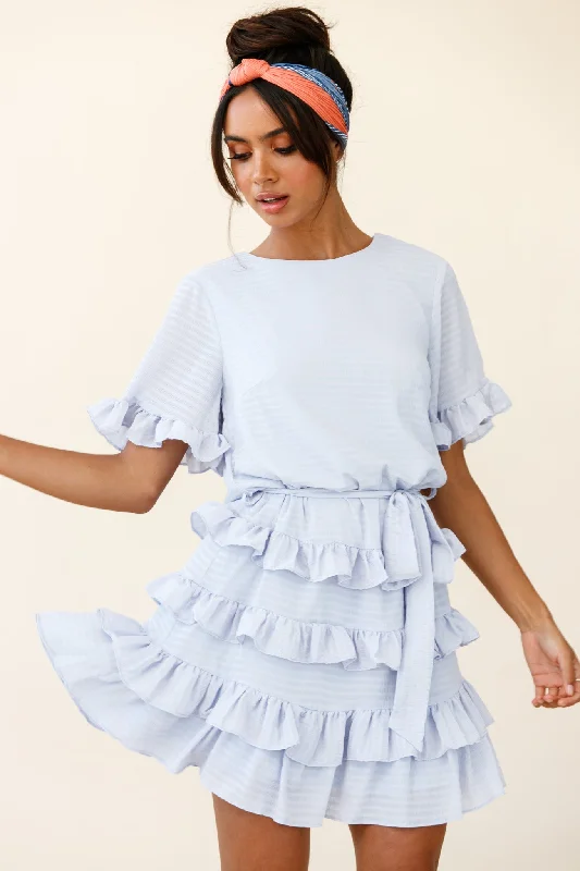 Fit-and-flare party dress-Zipporah Short Sleeve Layered Ruffle Dress Grey