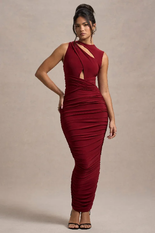 Renaissance lace dress-Aire | Wine Cut-Out Ruched Maxi Dress