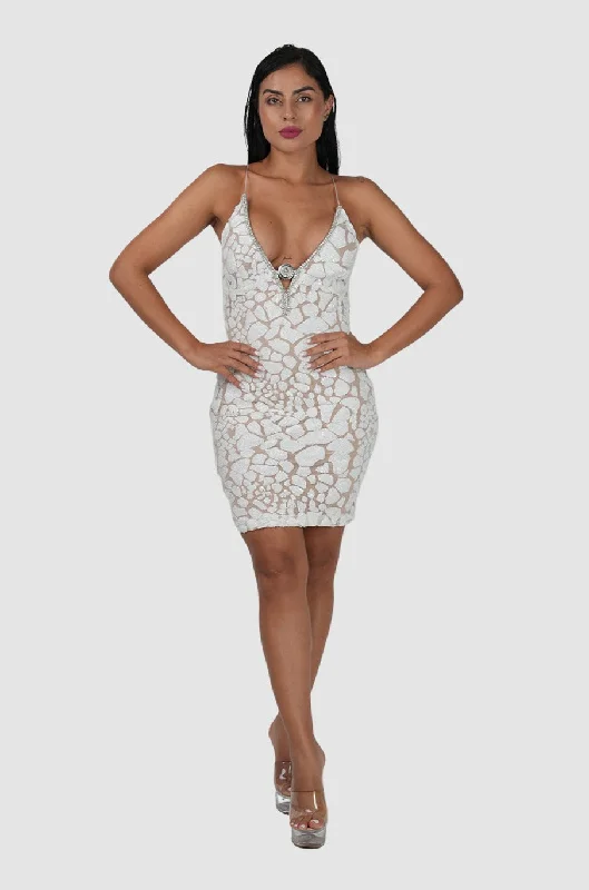 Lace evening dress-BIOP Alis White Spots Sequin Short