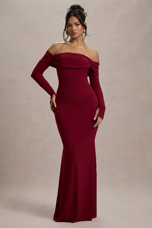 Grunge ripped dress-Amaia | Berry Bardot Long-Sleeve Maxi Dress