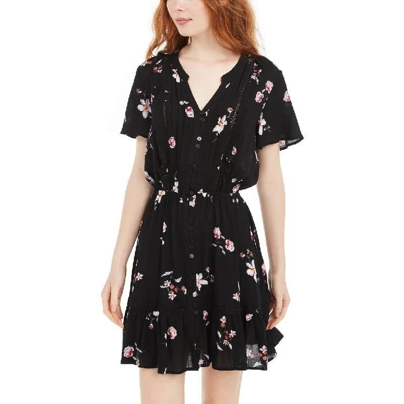 Vacation floral dress-American Rag Juniors' Floral-Print Pintuck Dress Black Size X-Large - XL