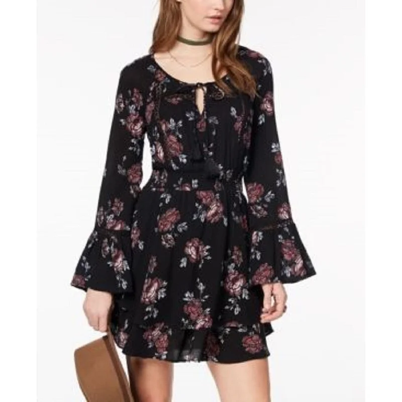 Chevron cocktail dress-American Rag Juniors' Ruffled Floral-Print Peasant Dress Black Size Small