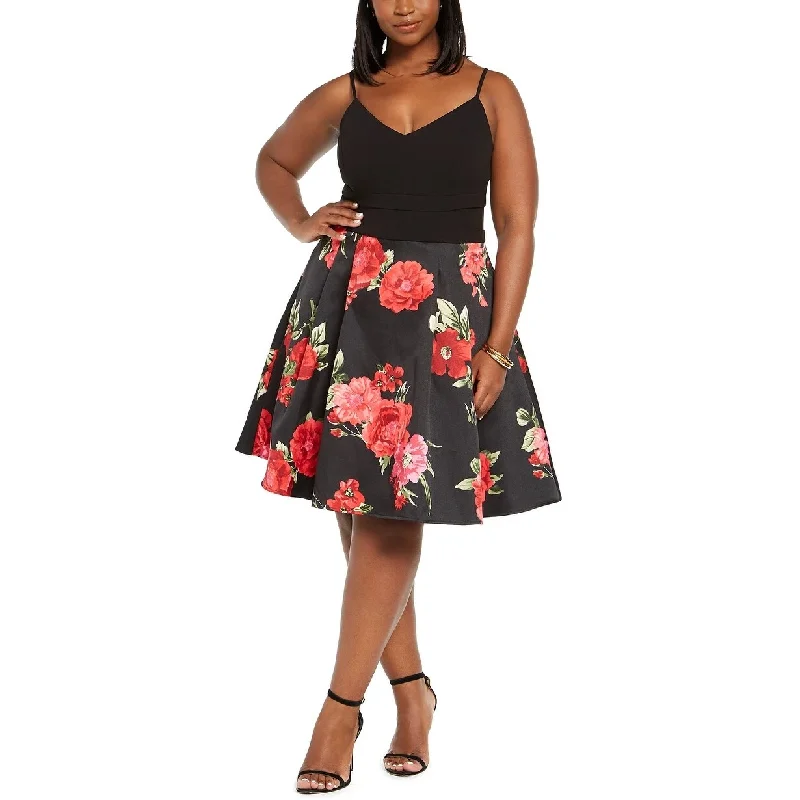 Elegant draped dress-B Darlin Women's Trendy Plus Size Floral Mesh Dress Black Size Square 24