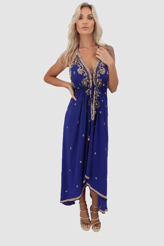 Draped evening dress-Bali Royal Blue Dress