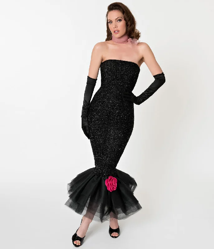 Cozy knit dress-Barbie™ x Unique Vintage Black Solo In The Spotlight Strapless Wiggle Dress