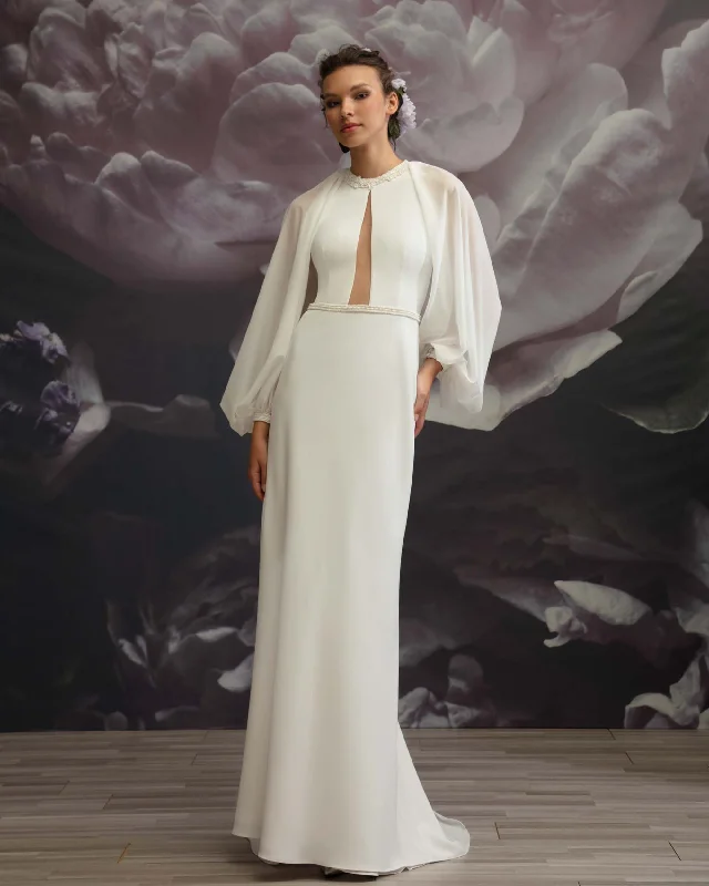 Warm wool dress-Beaded Round Neck Gown