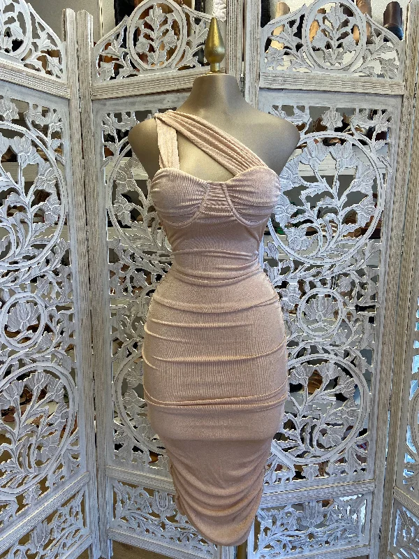 Neutral beige dress-Beige Cutout Midi Dress