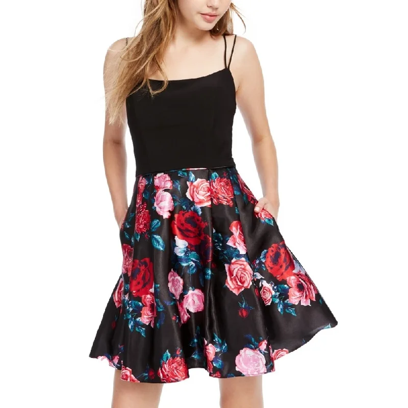 Rainbow layered dress-Blondie Nites Junior's A Line Floral Satin Pocket Dress Black Size 13 - 14