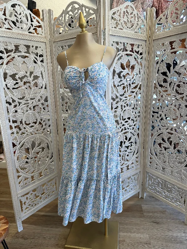 Cut-out trendy dress-Blue Floral Maxi Dress