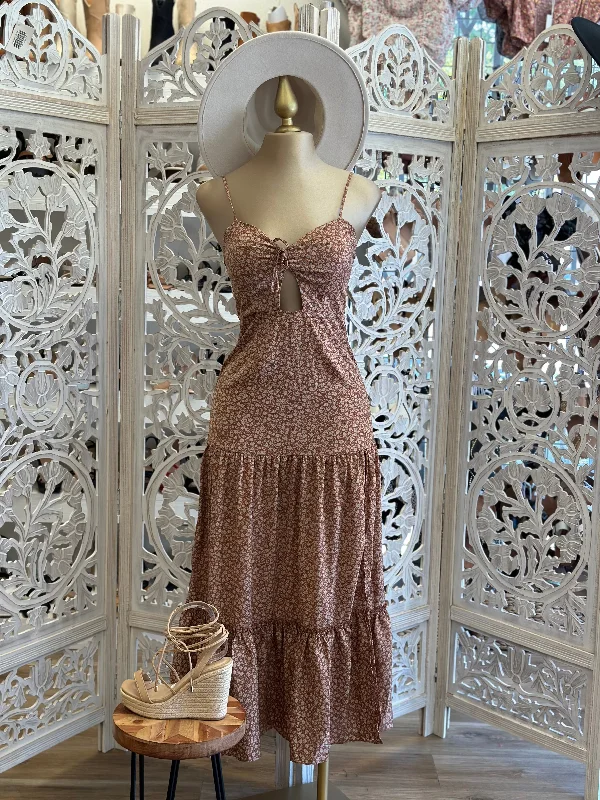 Jersey comfy dress-Brown Floral Maxi Dress