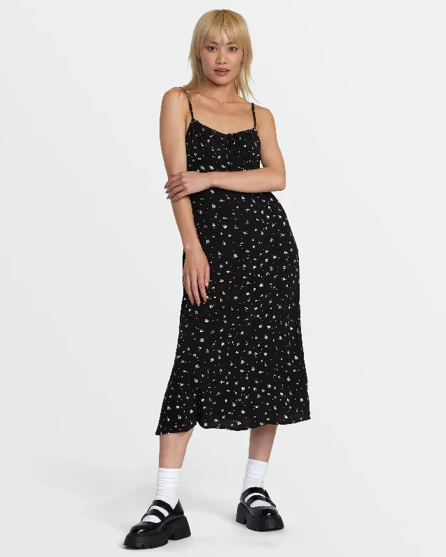 Cotton beach dress-Cafe Midi Dress - Black Multi