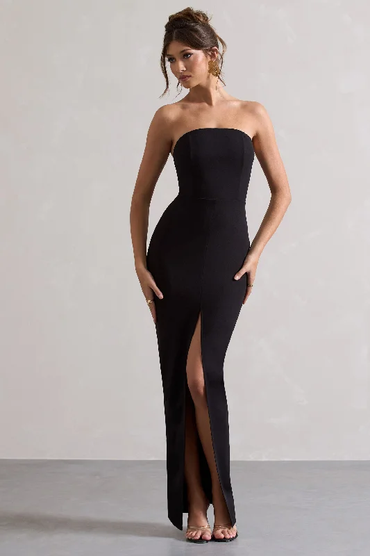 Sexy bodycon dress-Cailin | Black Strapless Split Maxi Dress