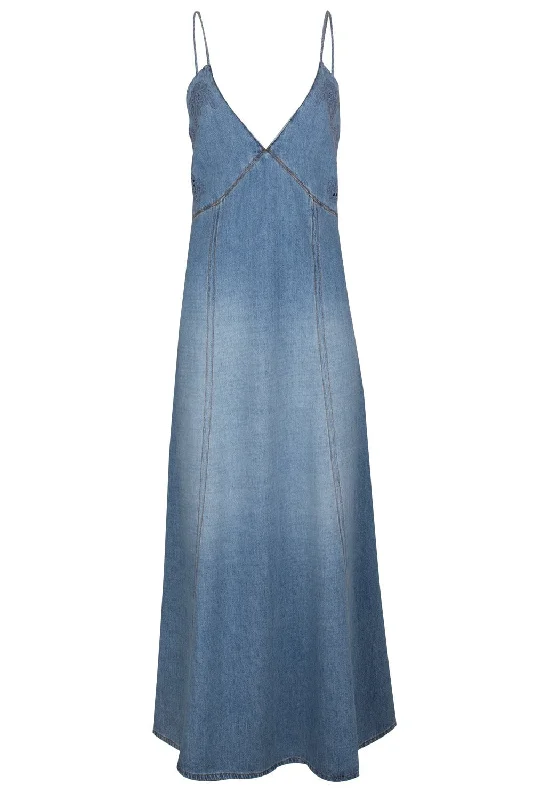 Preppy collared dress-Long Flare Denim Dress