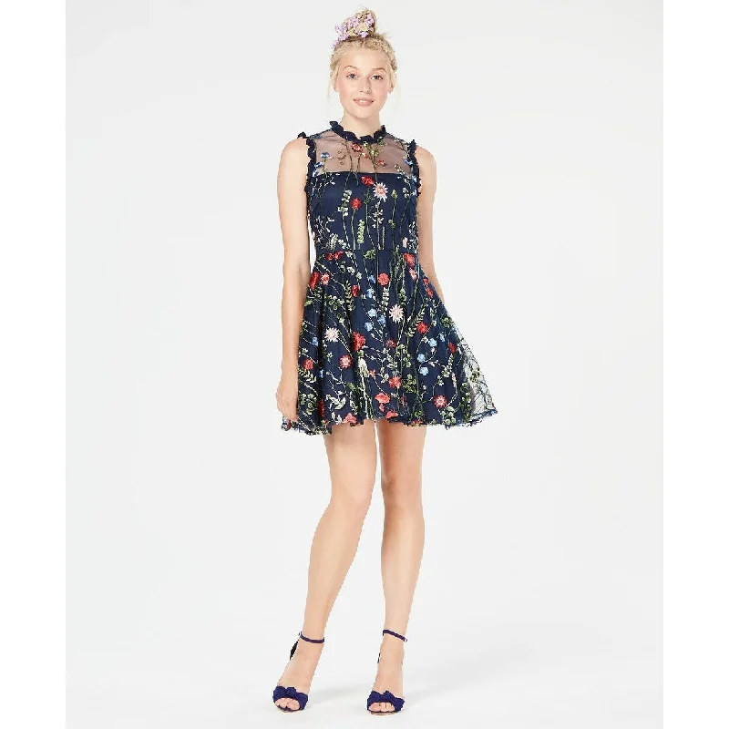 Gothic velvet dress-City Studios Juniors' Floral-Embroidered Fit & Flare Dress Navy Size 7