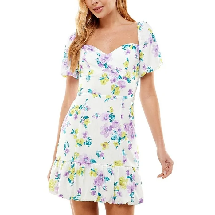 Jersey stretch dress-City Studios Junior's Floral Print Puff Sleeve Dress Purple Size 13