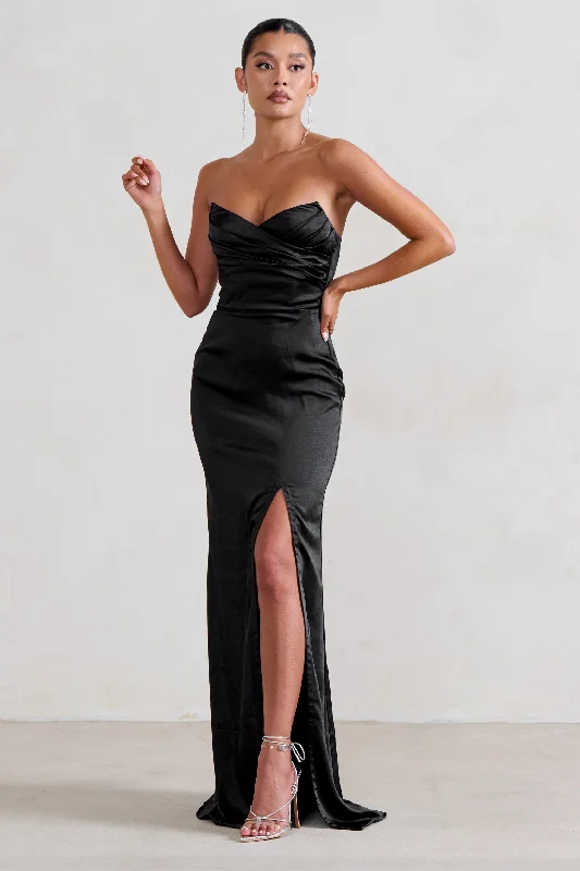 Affordable casual dress-Coraline | Black Strapless Maxi Dress With Split