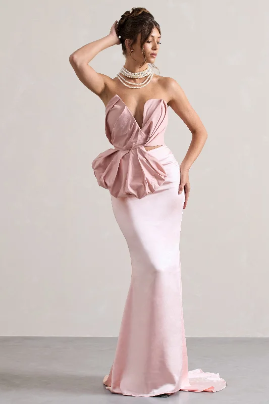 Off-shoulder beach dress-Couture | Pink Satin Maxi Skirt