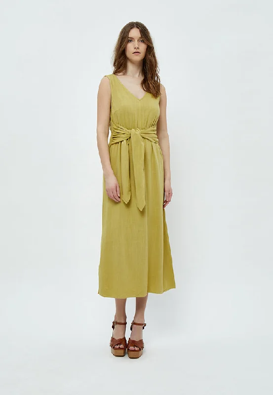 Garden ruffle dress-Dixie Sleeveless Midcalf Tie Dress - Pear Green