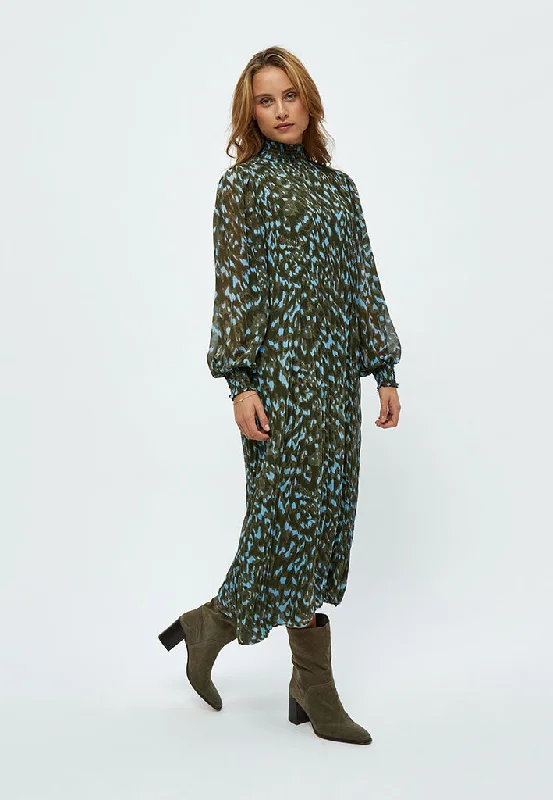 Gray knit dress-MSEria Smock Long Dress - Ivy Green Print