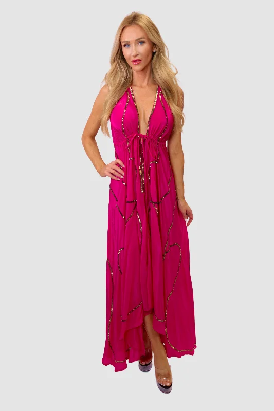 Multicolor floral dress-Tulum Fuchsia W Gold Dress