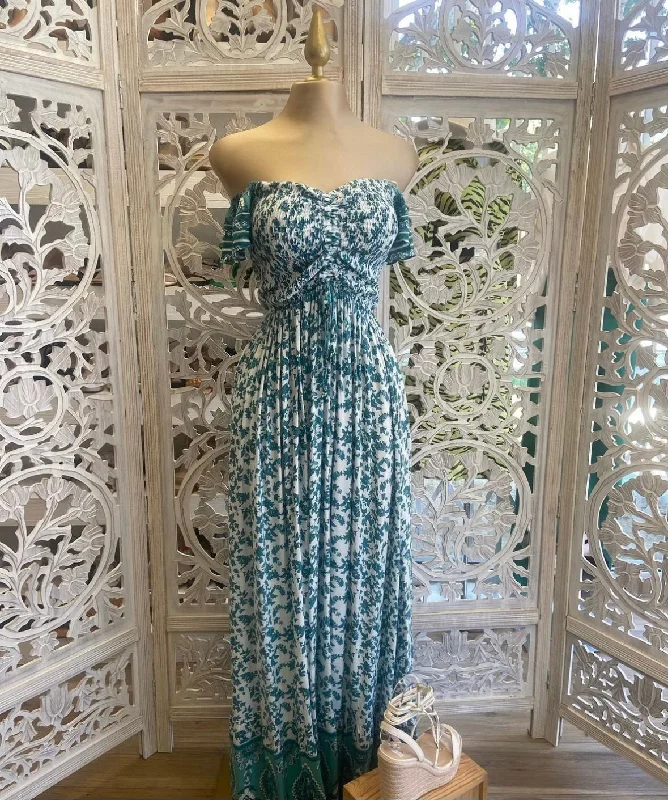 Classic fit dress-Green and White Floral Maxi Dress