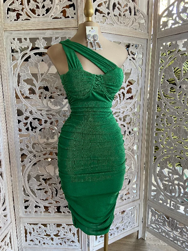 Modern metallic dress-Green Cutout Midi Dress