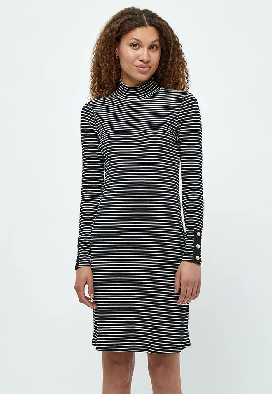 Button-up beach dress-Jamela Rib Dress - Black Stripe