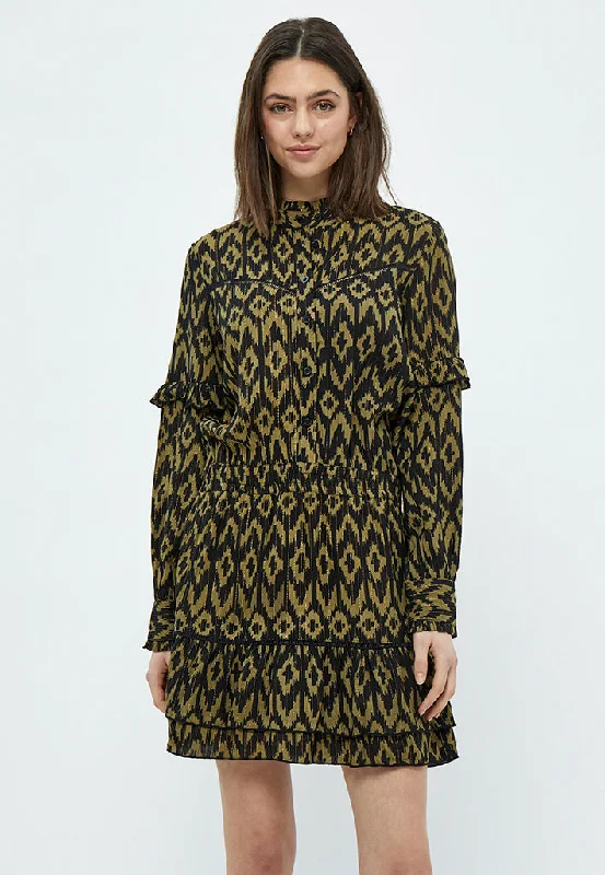 Ruched trendy dress-Jamina Dress - Black Print