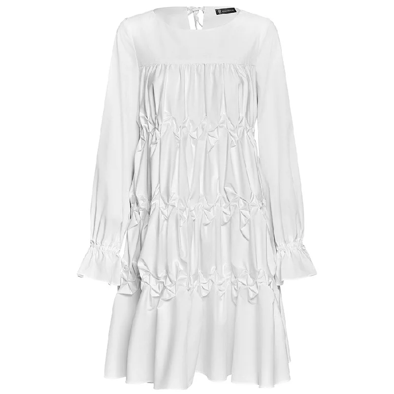 Airy lace dress-WHITE "JOIA" DRESS WITH HANDCRAFTED FLORAL SMOCKING