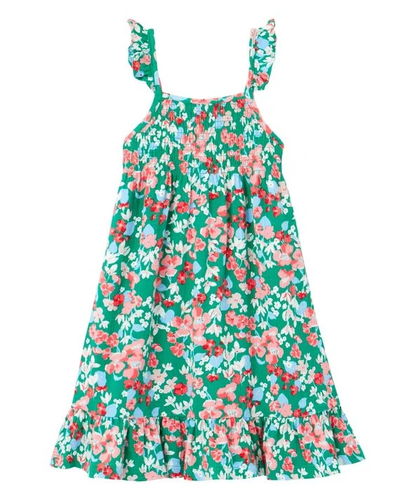 Evening gala dress-Joules Girl's Lucia Woven Dress - Green Floral