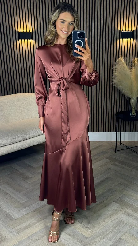 Lace slip dress-Kiana Dusky Pink Wrap Effect Long Sleeve Midi Dress