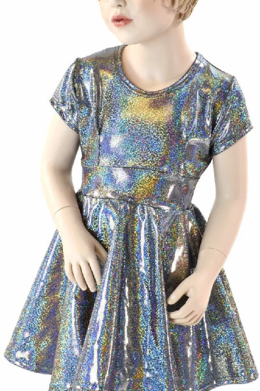 Rustic peasant dress-Girls Silver Holographic Party Dress