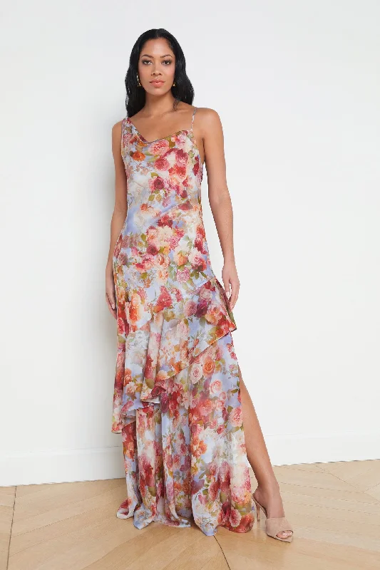 Sheer overlay dress-L'Agence Viola Floral Print Silk Dress