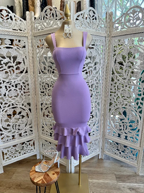 Wool winter dress-Lavender Layered Midi Dress