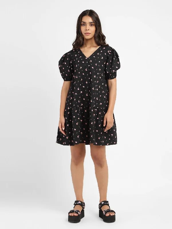 Light chiffon dress-Women's Floral Print Round Neck Dress