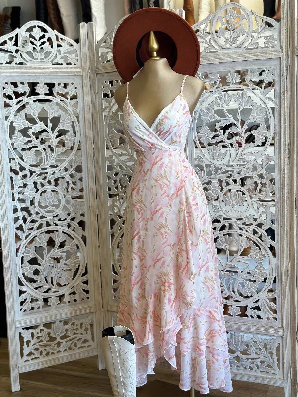 Velvet prom dress-Light Pink Patter Maxi Dress- Not Stretchy