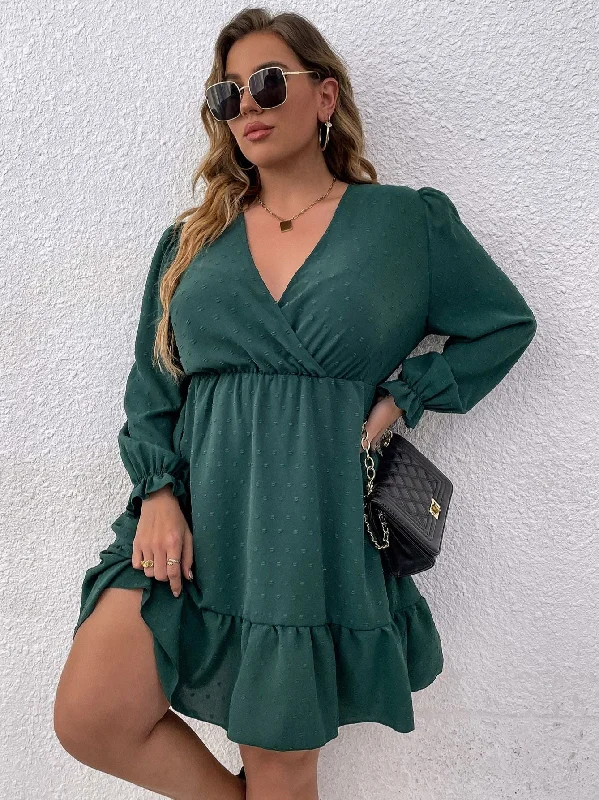 Edgy cut-out dress-BerriesJam - Long Sleeve V Neck Green Elegant Casual Party Dress