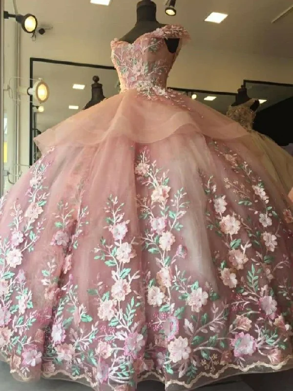 Nightout club dress-Pink floral gorgeous long wedding ball gown formal evening dress gh2023