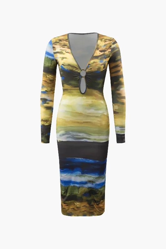 Travel comfy dress-Tie Dye V-neck Midi Dress