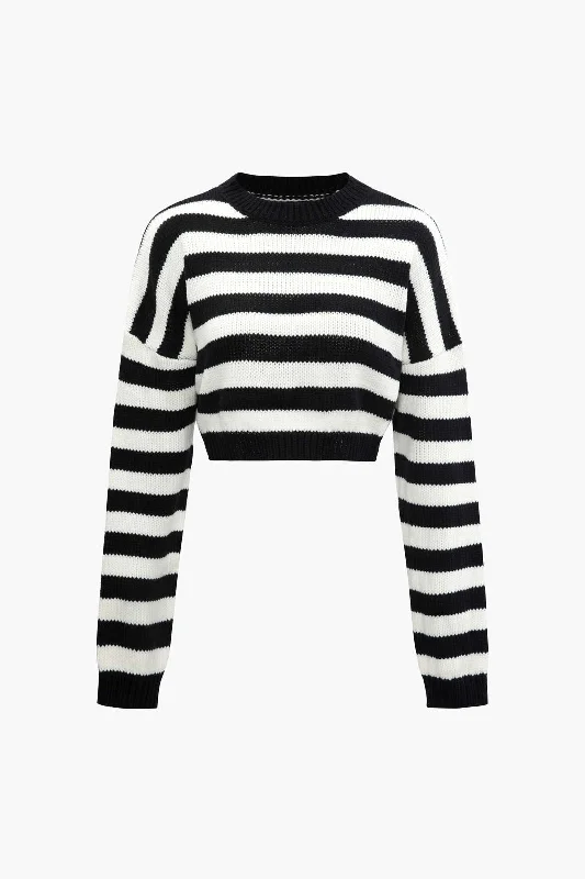 Fit-and-flare dress-Stripe Knit Long Sleeve Crop Top